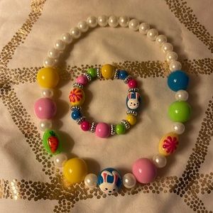 Girls Easter bunny beaded necklace & matching bracelet-FINAL MARKDOWN